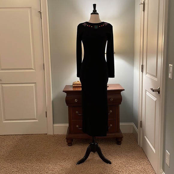 Black Dressy Dress with Jewels and sexy Back Deep V• Great For Holiday - Picture 4 of 16